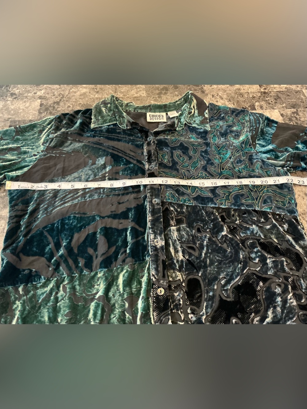 Chicos Boho Silk Velvet Burnout Sheer Floral Lagenlook Button Blouse Multi SZ 2 - Picture 11 of 13